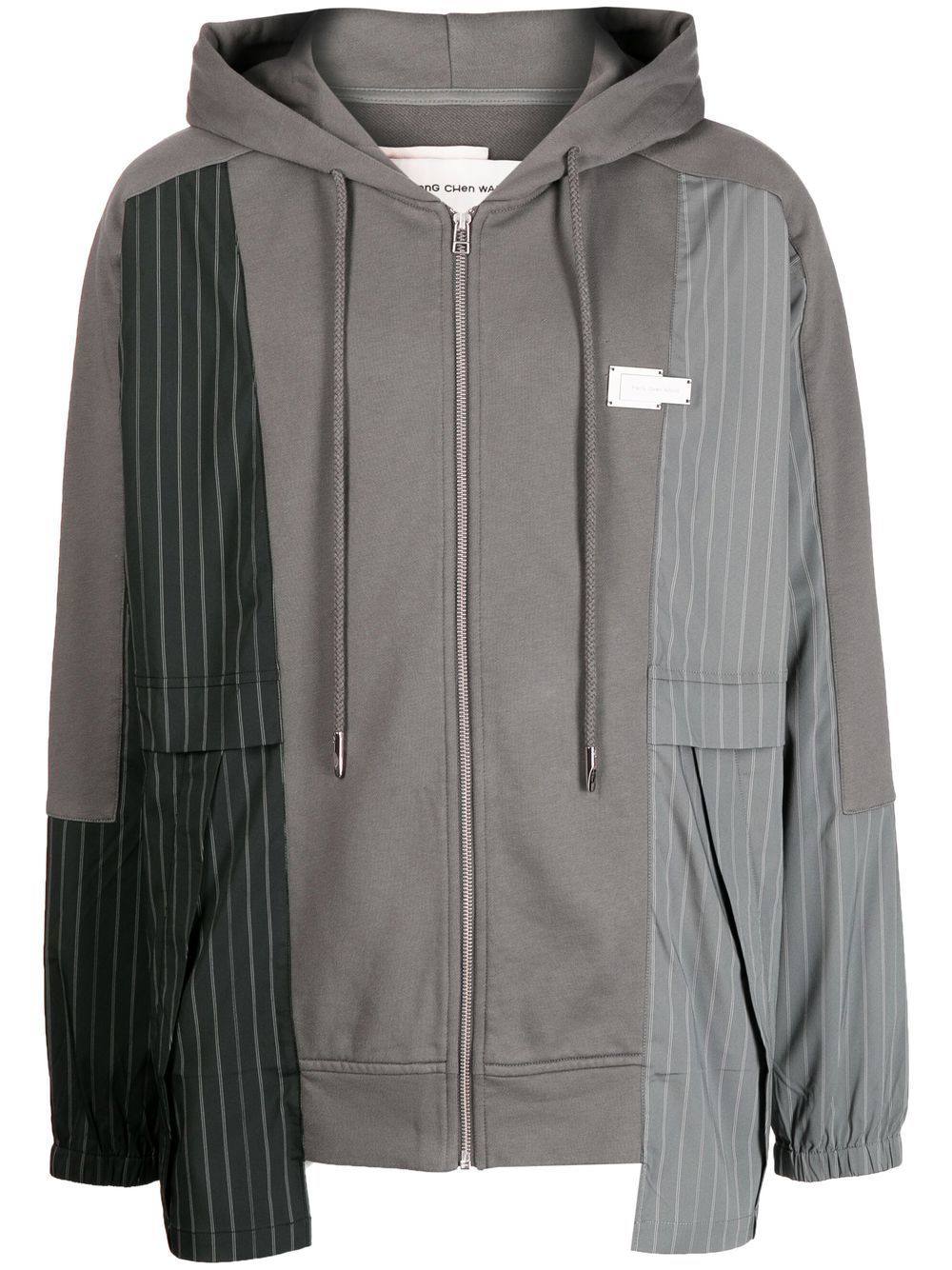 

Feng Chen Wang logo-plaque pinstripe-print hooded jacket - Grey