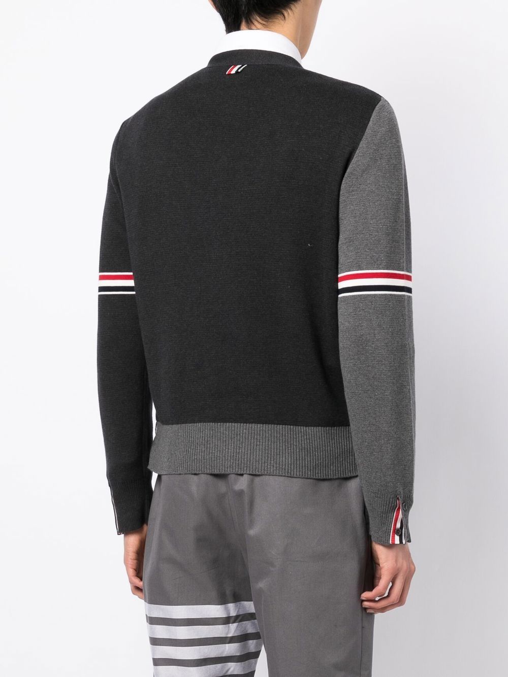 Shop Thom Browne Colour-block Cotton Cardigan In Grey