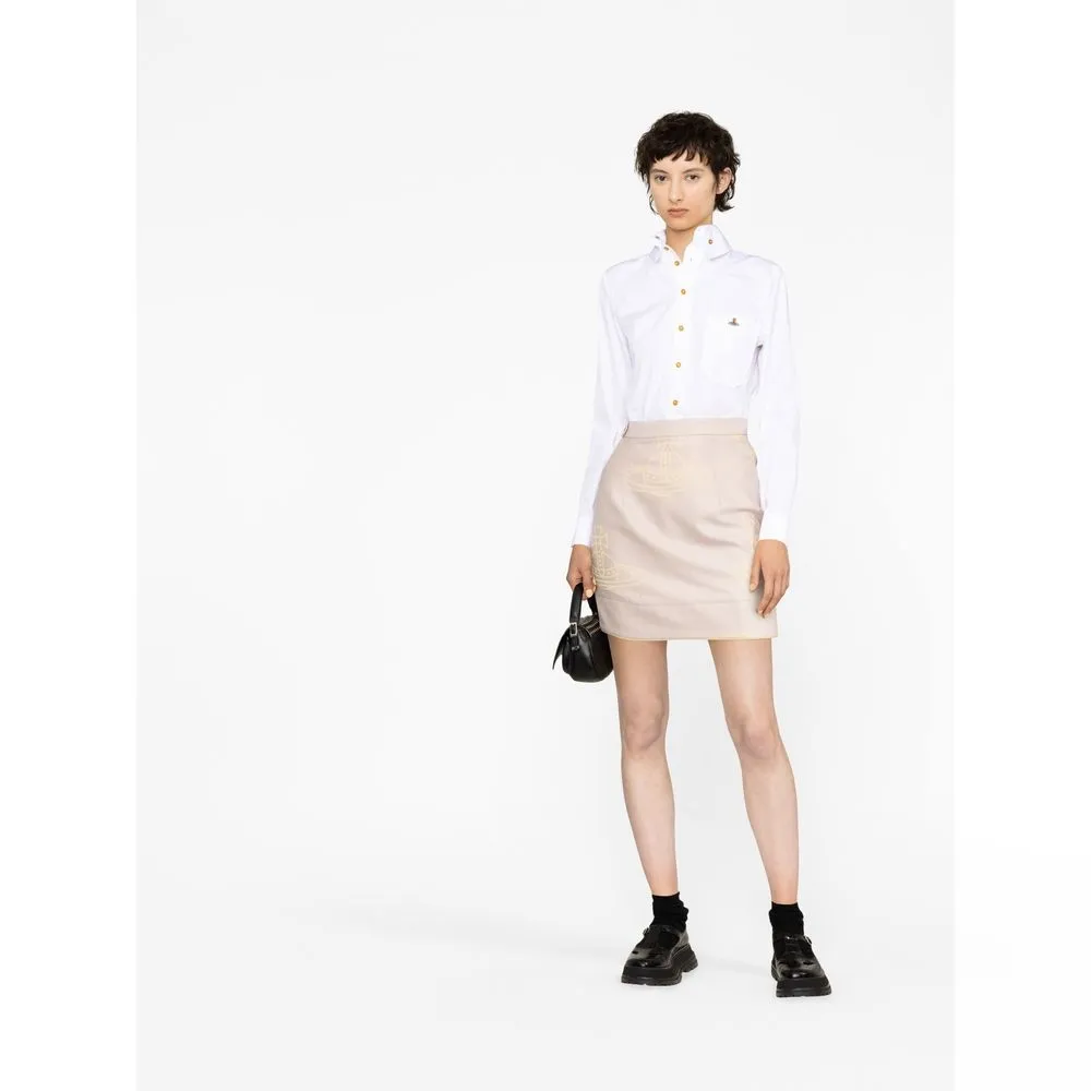 Vivienne Westwood Rita Logo Printed Wool Twill Mini Skirt In Nude