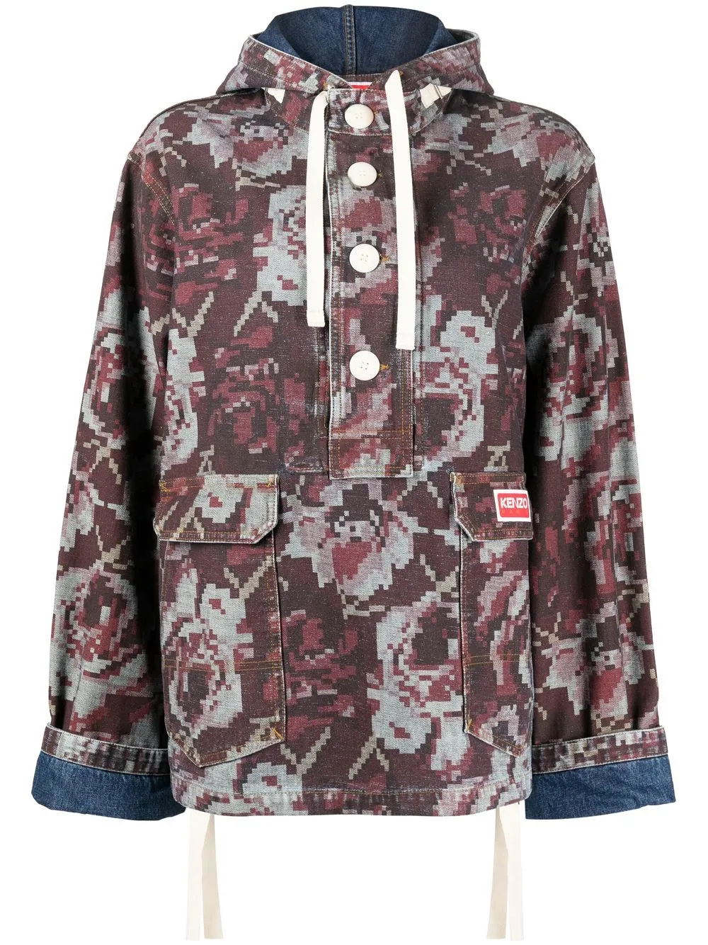 

Kenzo Pixels hooded denim shirt jacket - Red