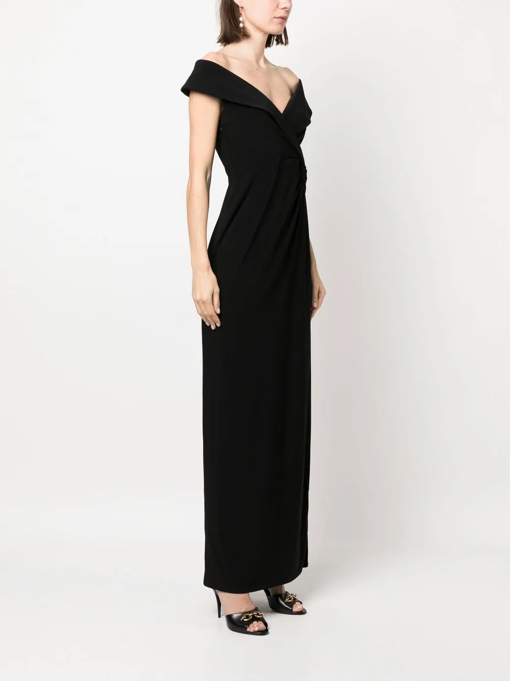 Ralph Lauren Sleeveless Pinched-waist Gown In Black