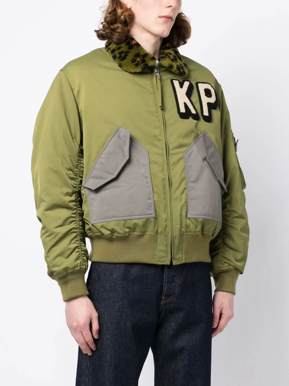 kenzo logo-embroidered bomber jacket - green