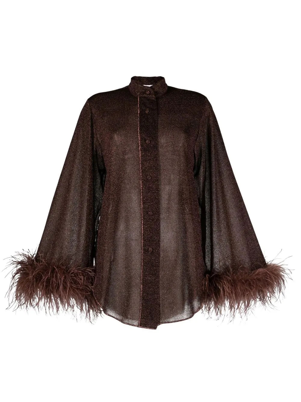 

Oséree feather-trim detail blouse - Brown