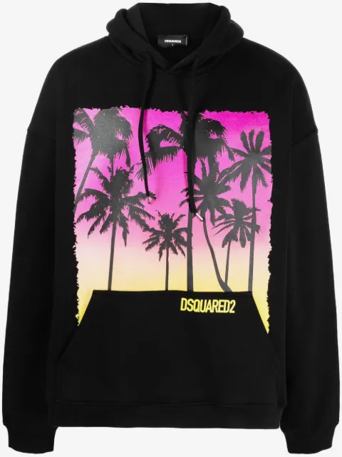 DSQUARED2 palm-tree print cotton hoodie