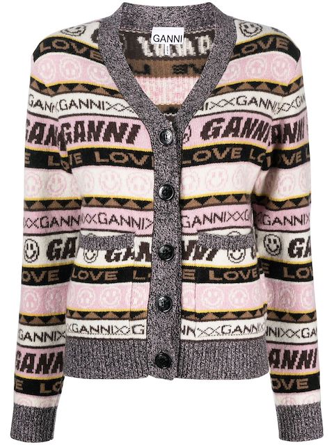 GANNI logo stripe-knit cardigan
