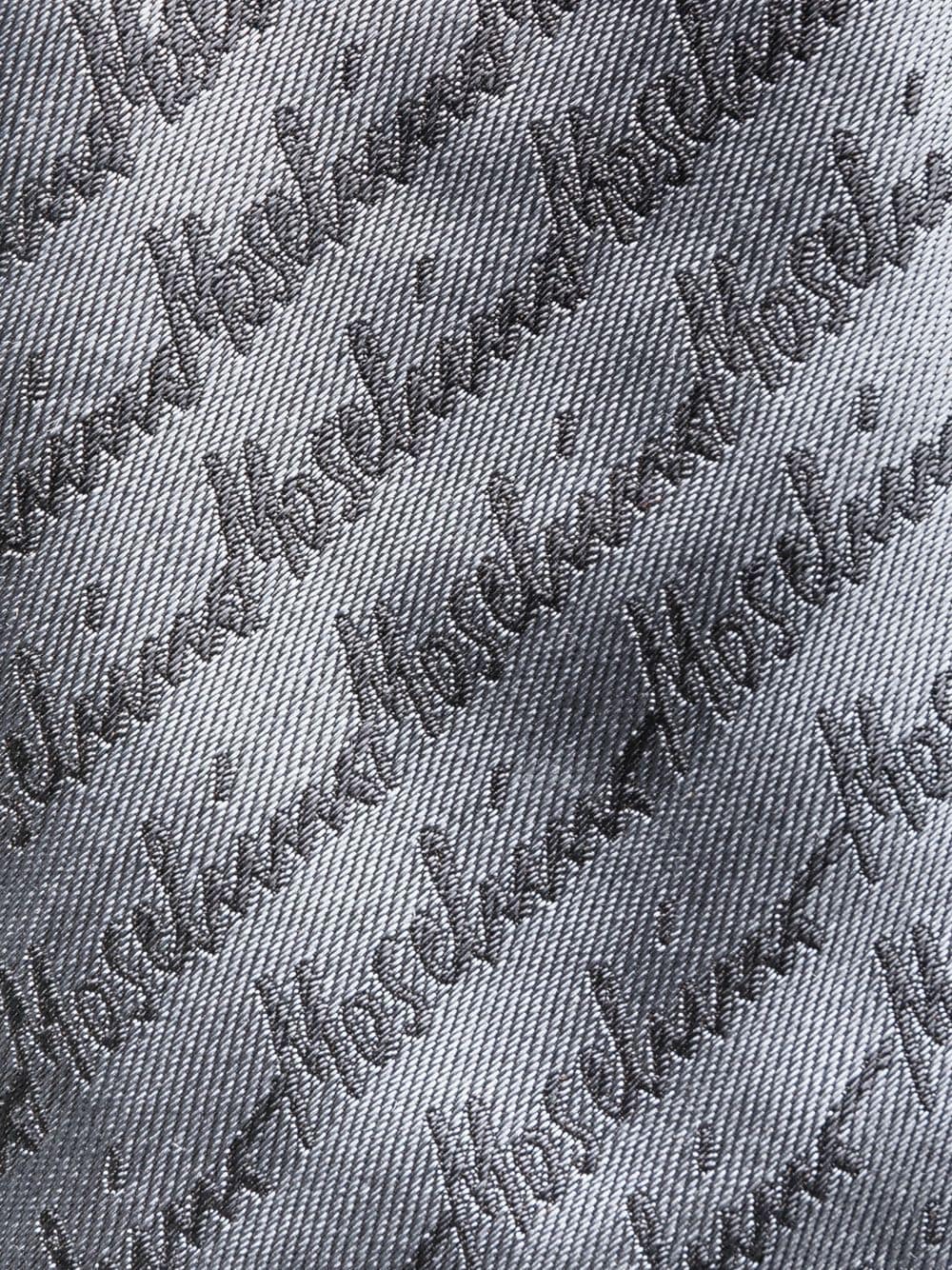 Shop Moschino Silk Embroidered-logo Tie In Grey