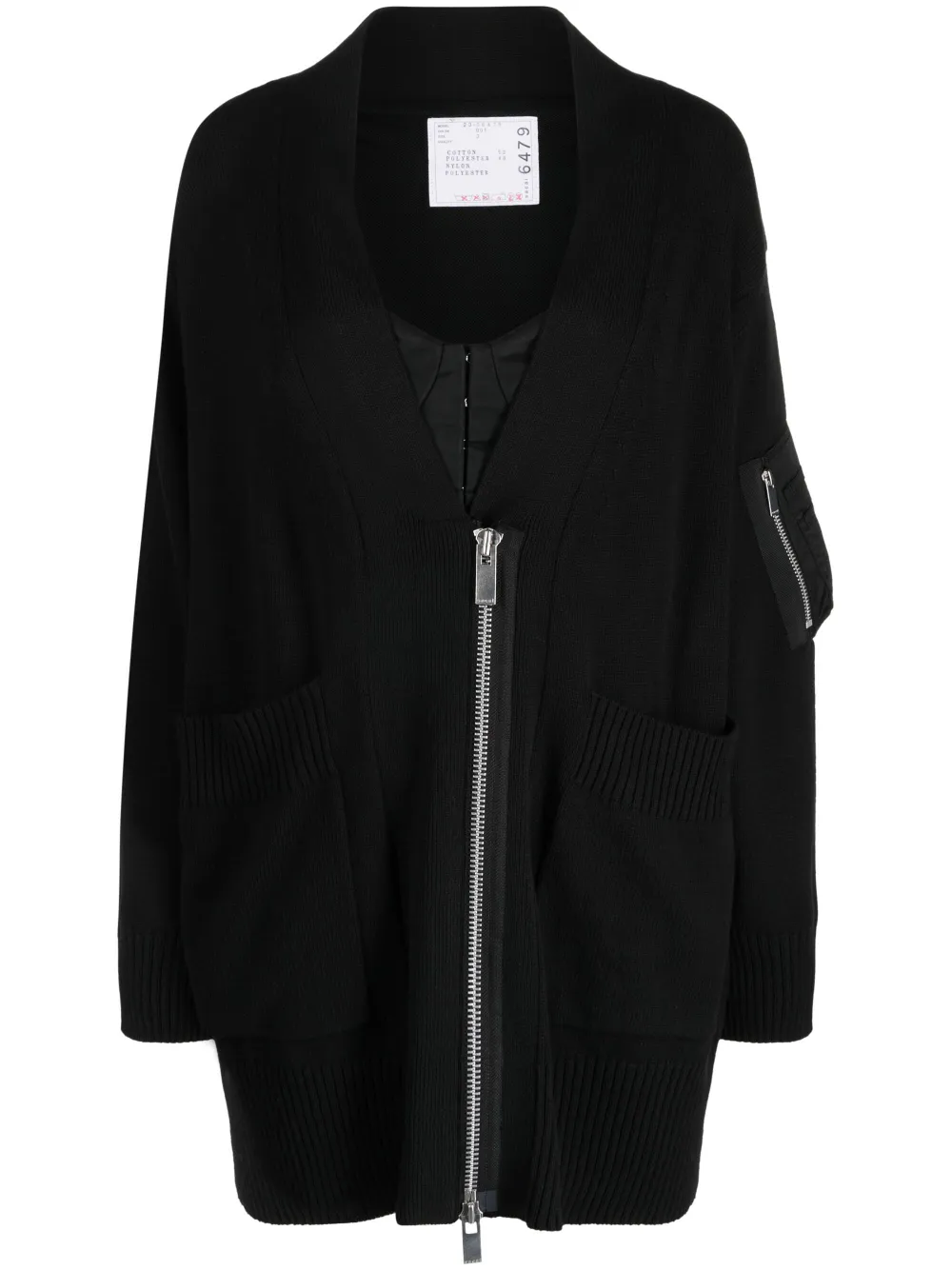 sacai zip-up knitted cardigan - Black