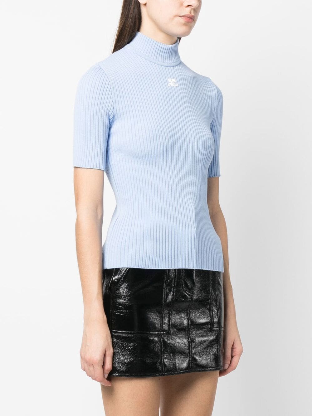 Shop Courrèges High-neck Rib Knit Top In Blue