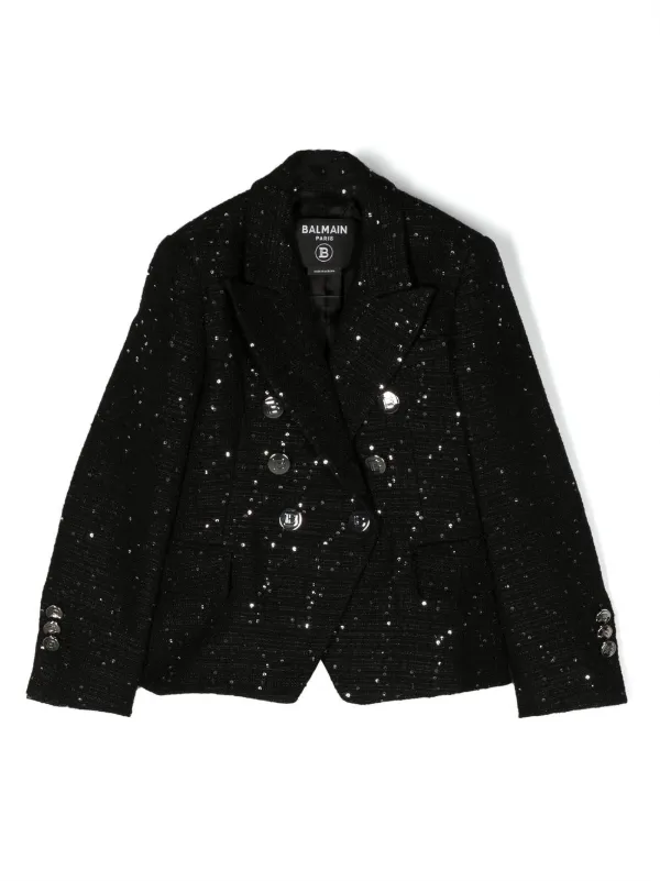 Balmain Kids Blazer Com Abotoamento Duplo | Preto | FARFETCH BR