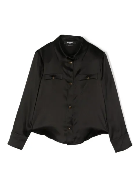 Balmain Kids camisa de seda lisa 