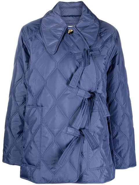 GANNI ripstop-quilt tie-fastening jacket