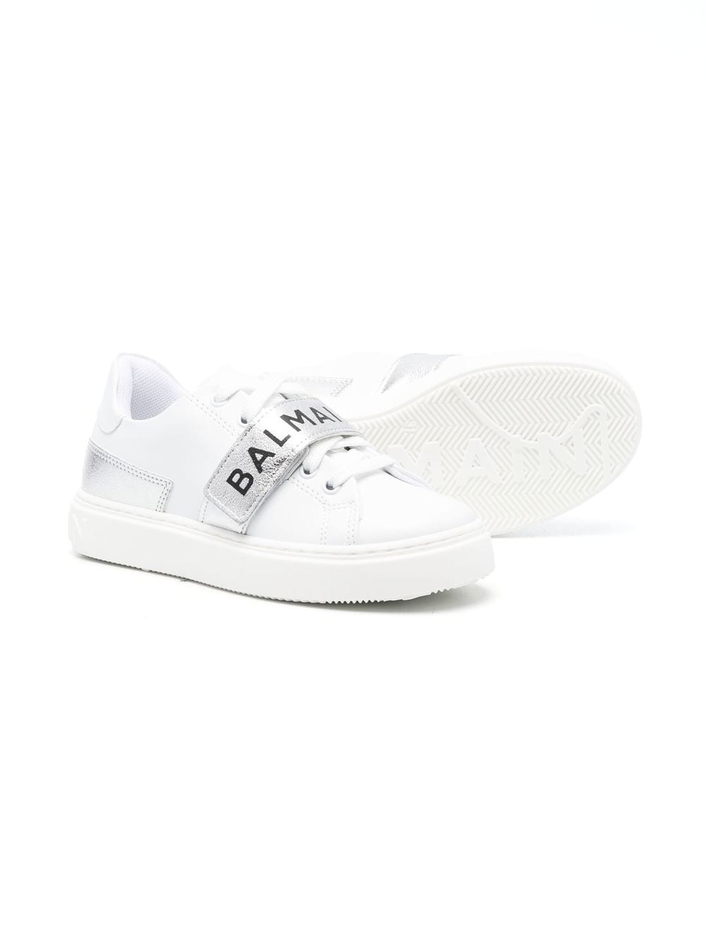 Shop Balmain Logo-print Lace-up Sneakers In White
