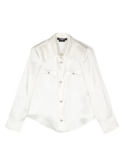 Balmain Kids button-embellishment silk satin shirt