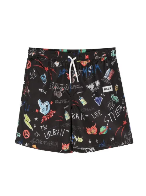 MSGM Kids shorts de playa con estampado gráfico