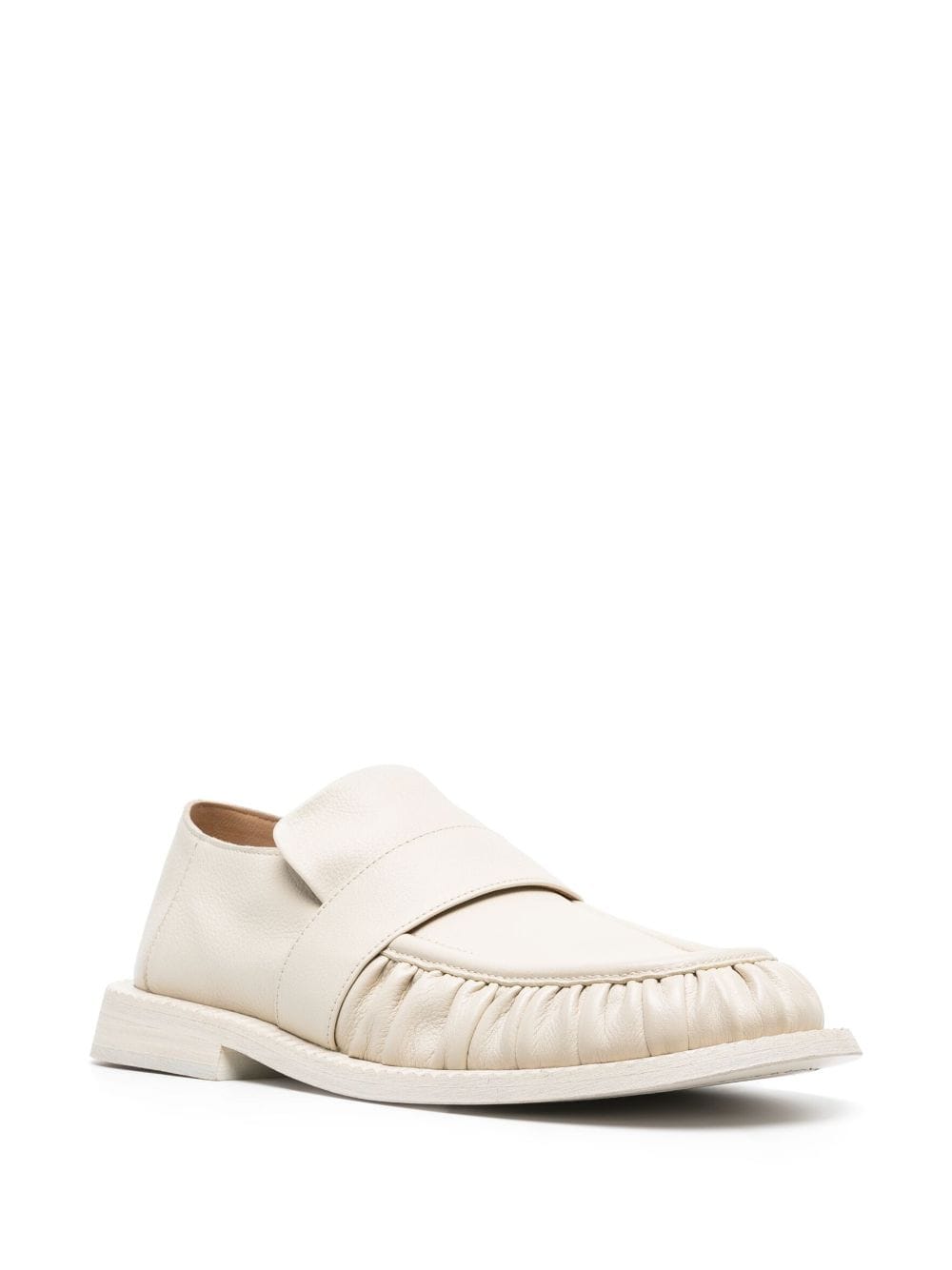 Shop Marsèll Round-toe Ruched Leather Loafers In Neutrals