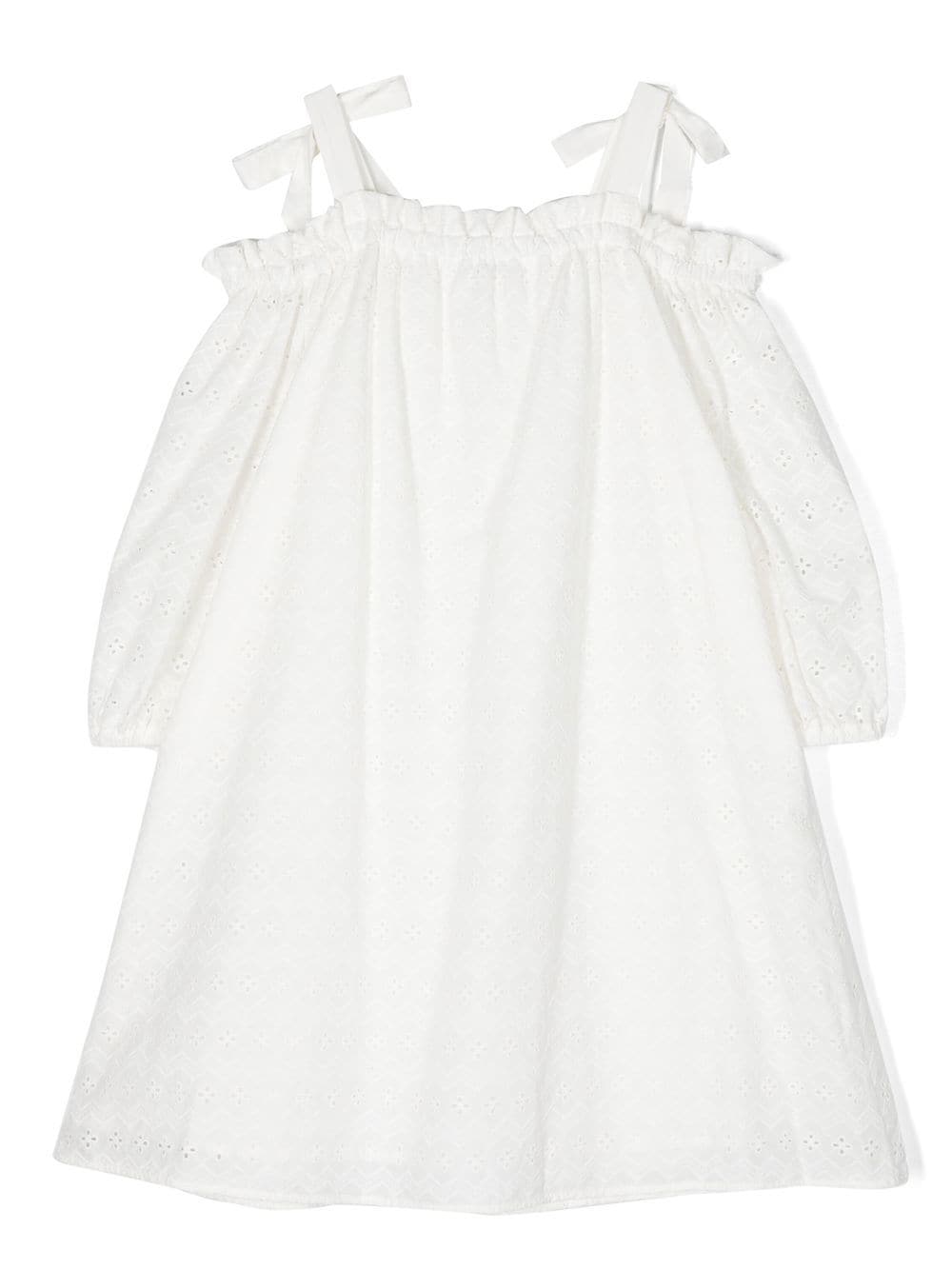 Shop Msgm Open-shoulder Broderie Dress In White