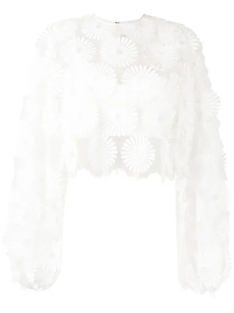 Elie Saab floral-appliqué semi-sheer blouse