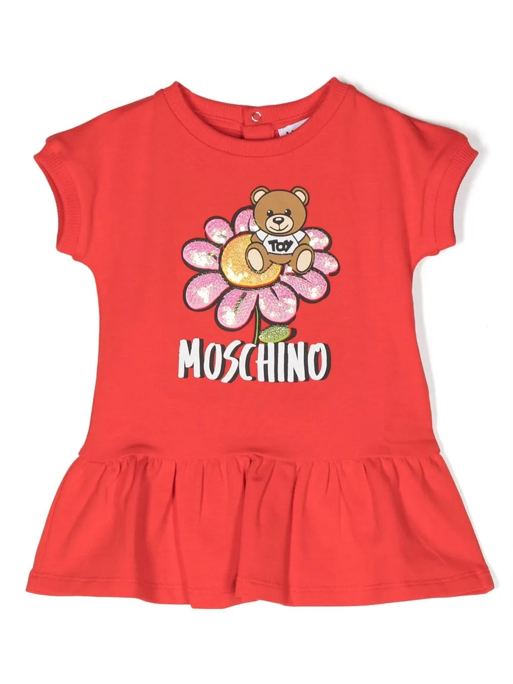 

Moschino Kids Teddy Bear ruffle-trim dress - Red