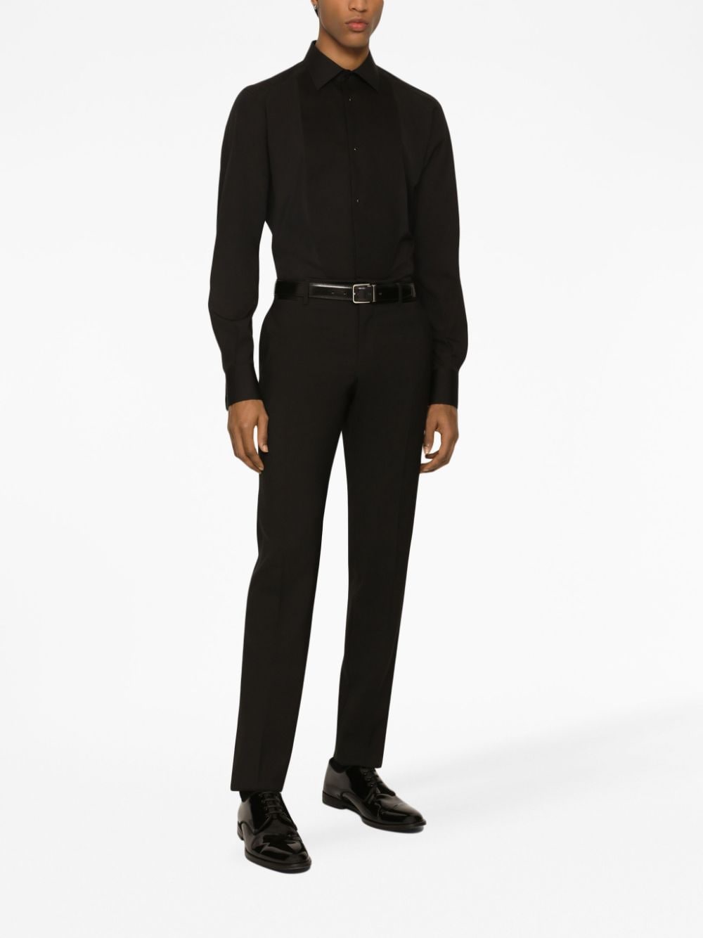 Shop Dolce & Gabbana Gold-fit Cotton Tuxedo Shirt In Black