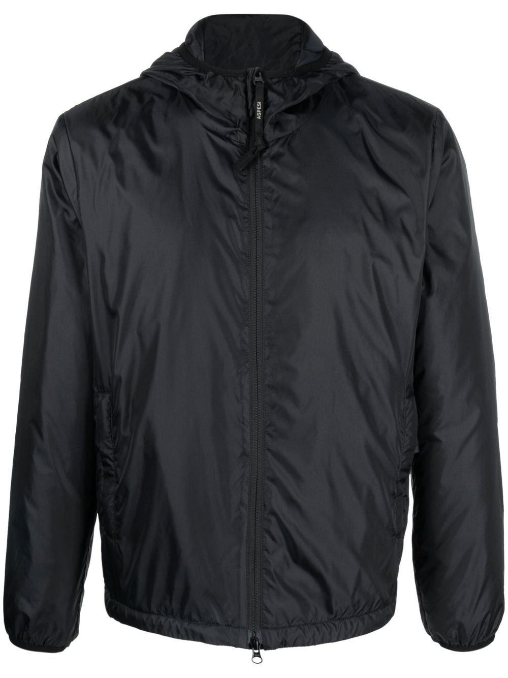 Aspesi Zip-up Hooded Windbreaker Jacket In Black