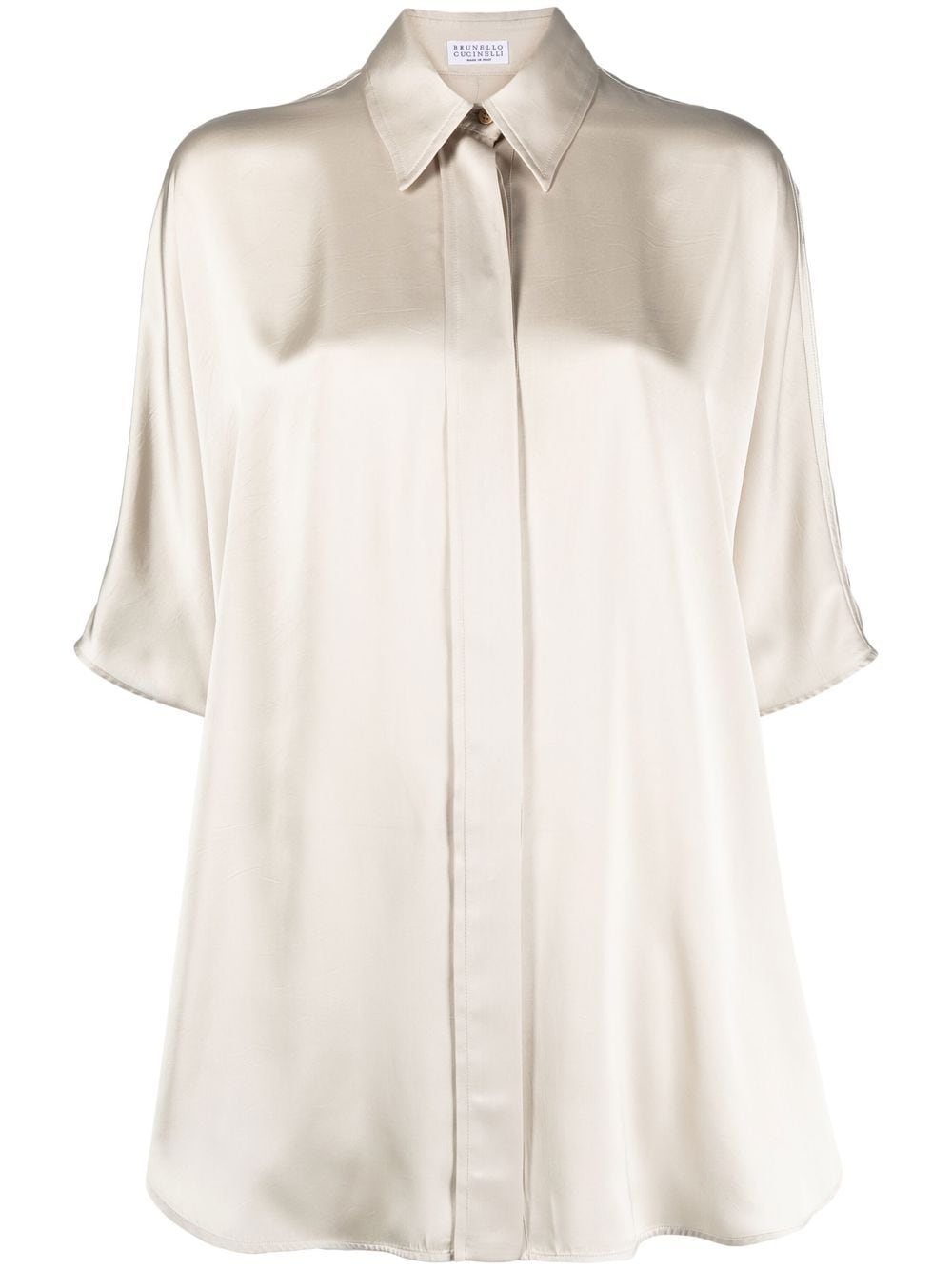 Brunello Cucinelli Satin Short-sleeve Shirt In Bianco