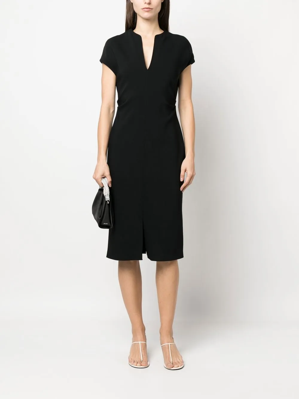 Agnona V-neck short-sleeved midi dress - Zwart
