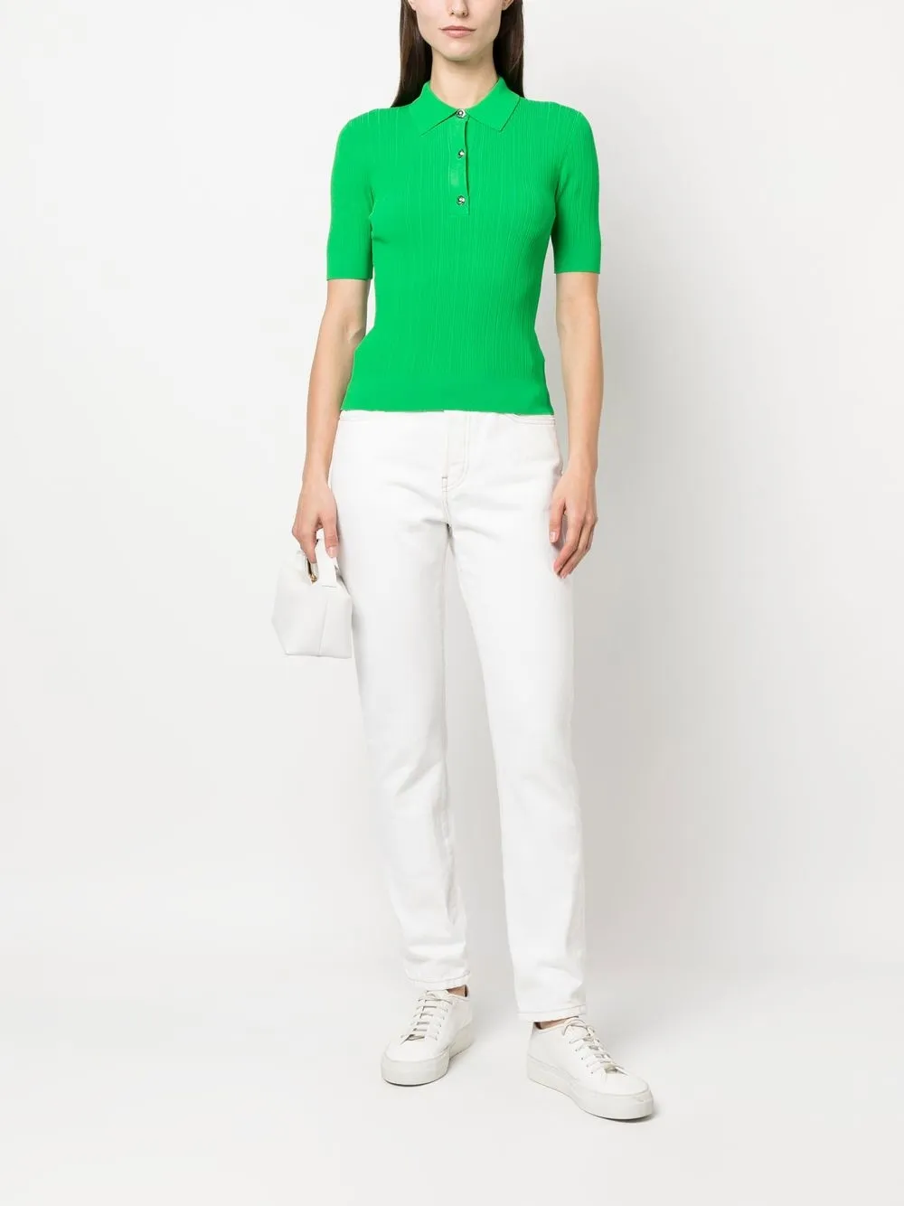 Shop Michael Michael Kors Textured Button-placket Polo Shirt In Grün