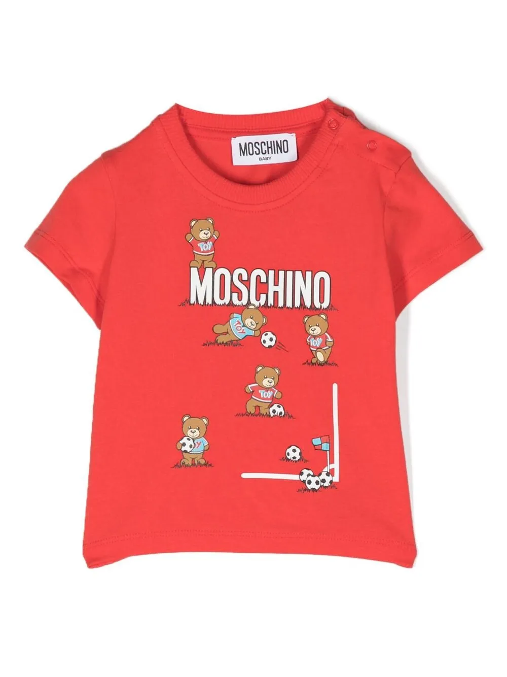 Moschino Babies' Teddy Bear Cotton T-shirt In Red