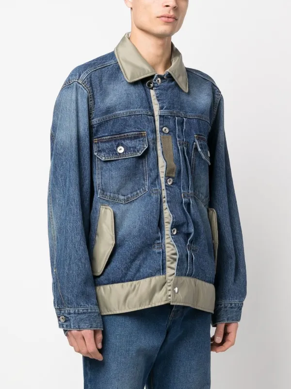 Sacai contrasting-collar Denim Jacket | Blue | FARFETCH