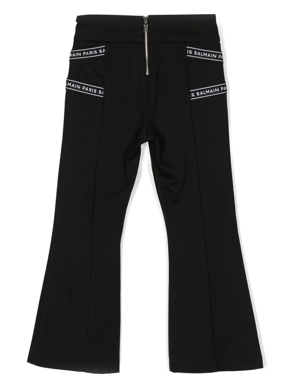 Shop Balmain Logo-print Strap Flared Leggings In Black