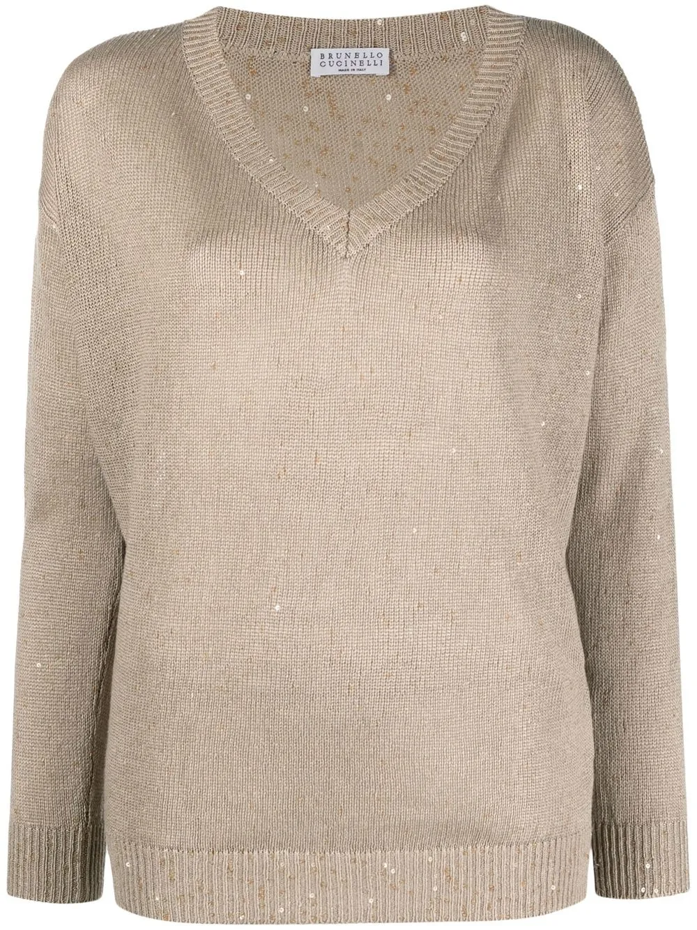 

Brunello Cucinelli sequin-embellished V-neck jumper - Neutrals
