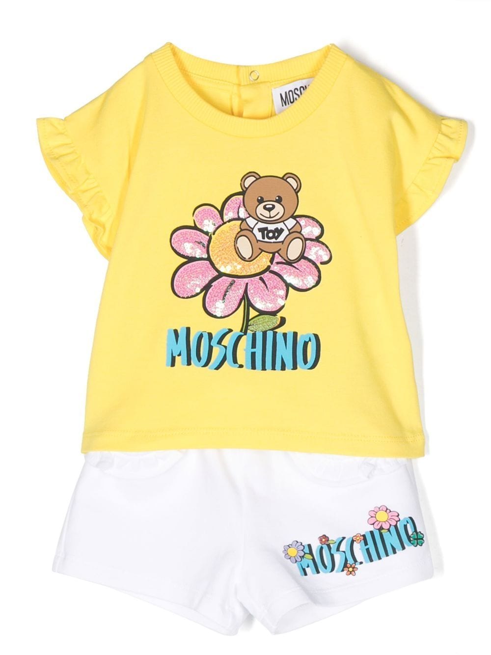 Moschino Babies' 花卉泰迪熊运动套装 In Yellow
