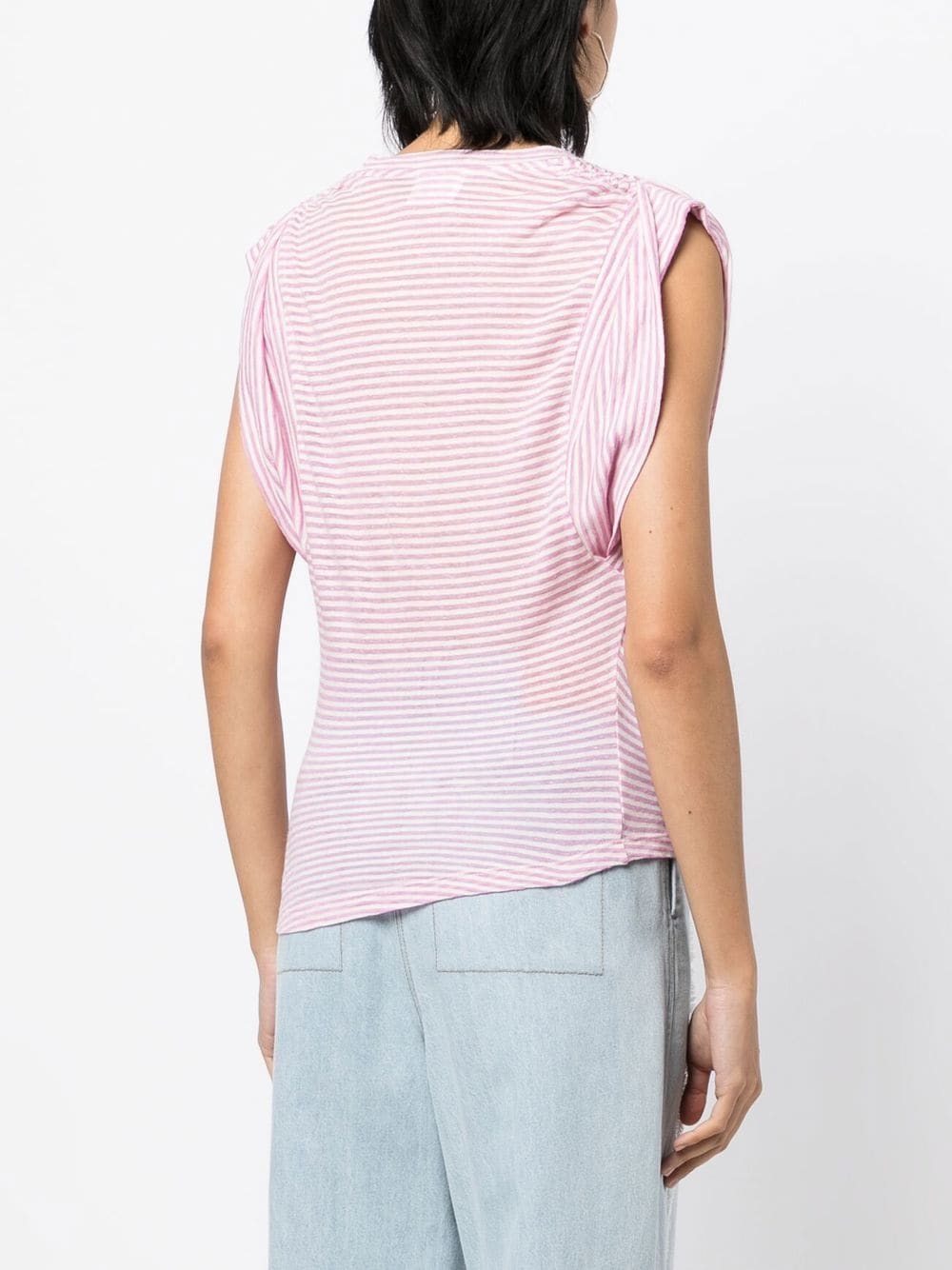 Shop Isabel Marant Étoile Striped Cap-sleeve T-shirt In Purple