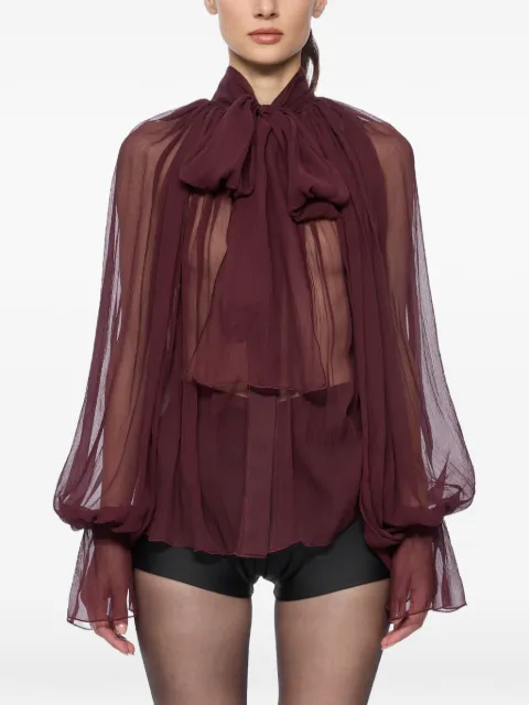 Atu Body Couture semi-sheer tie-neck blouse