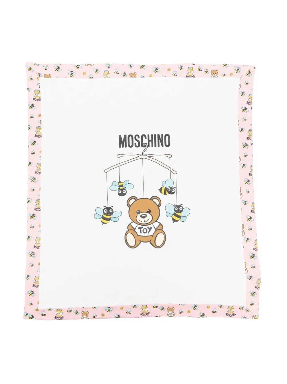 

Moschino Kids Teddy Bear and bees print blanket - Pink