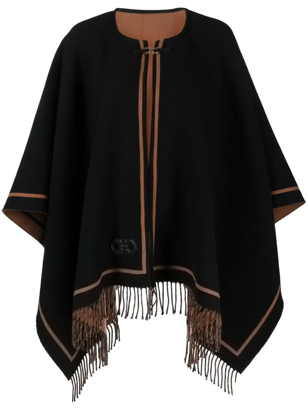 

Ferragamo striped fringed cape - Black