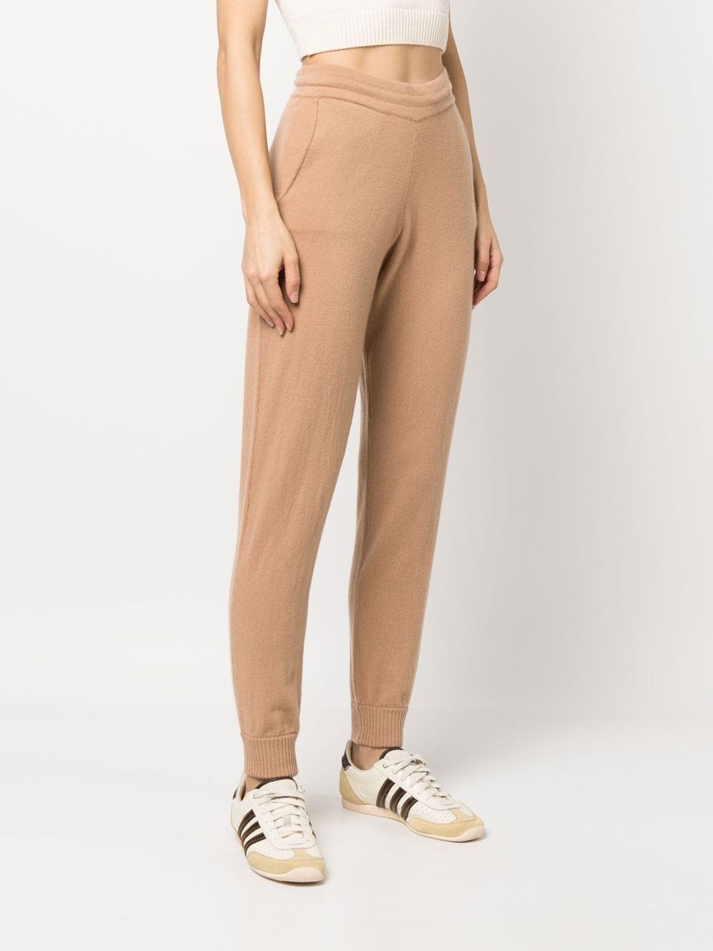 Shop Sporty And Rich Embroidered-logo Knitted Trousers In Neutrals