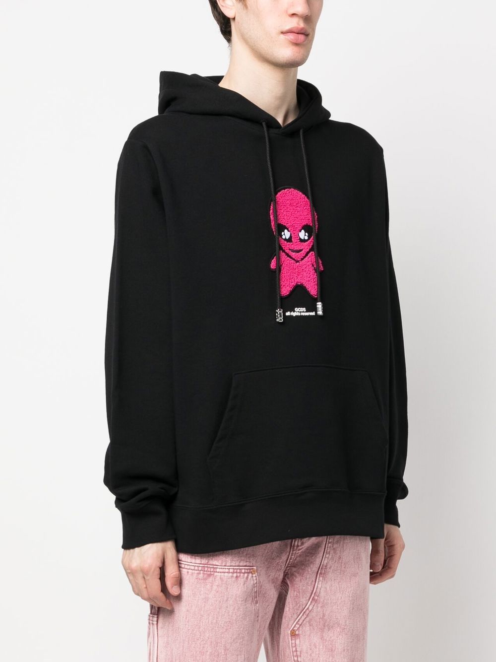 Shop Gcds Cotton Alien-patch Drawstring Hoodie In Black