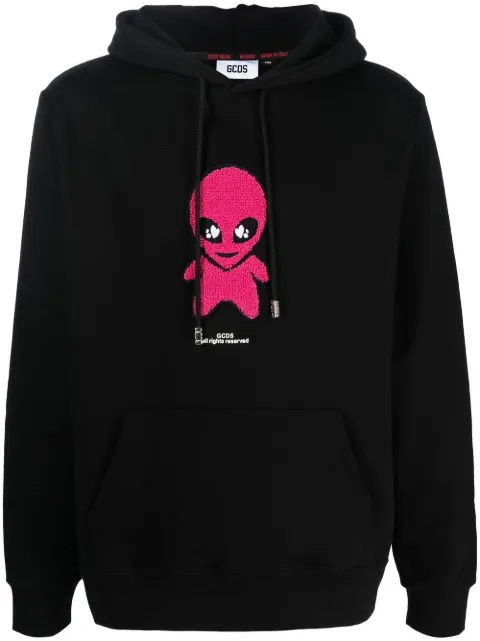 GCDS cotton alien-patch drawstring hoodie