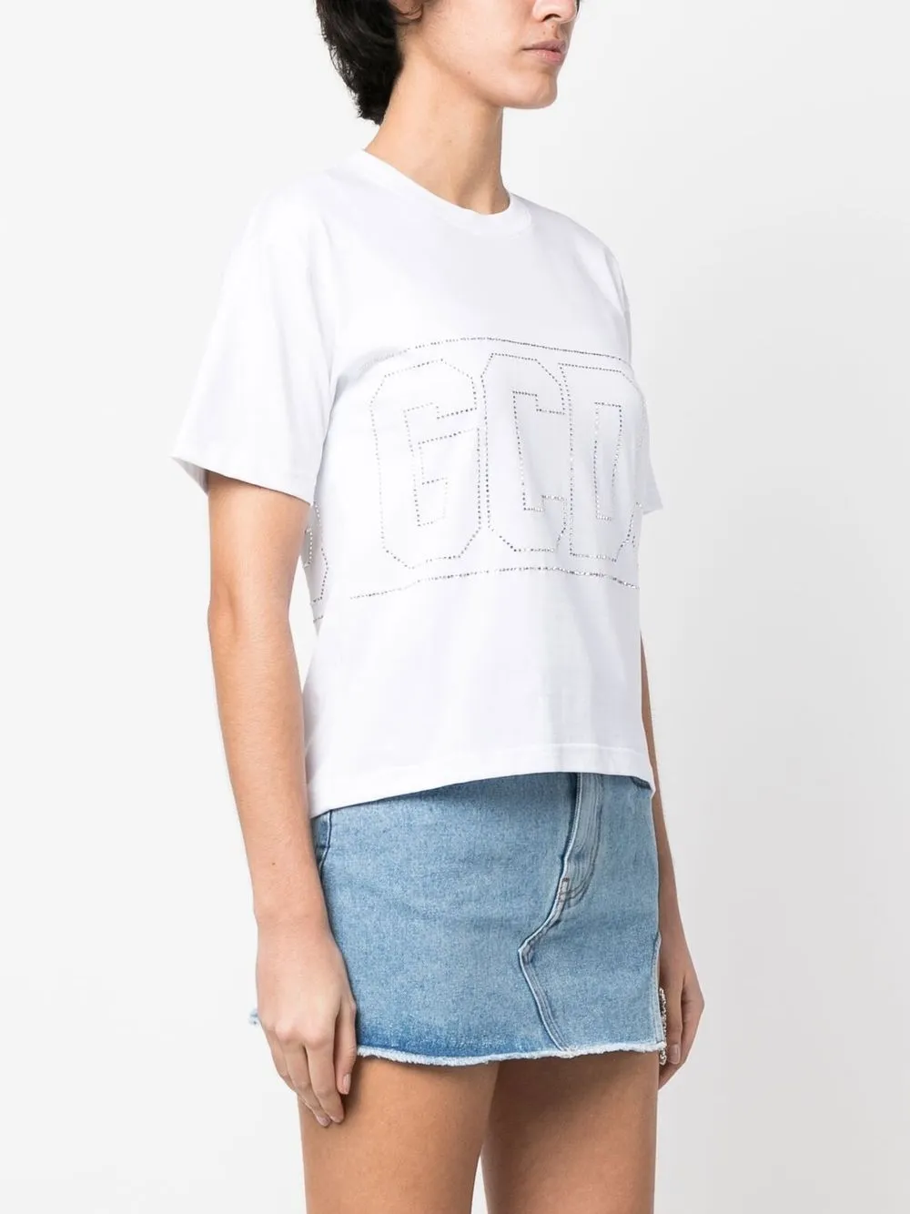 Shop Gcds Studded-logo Crop T-shirt In Weiss