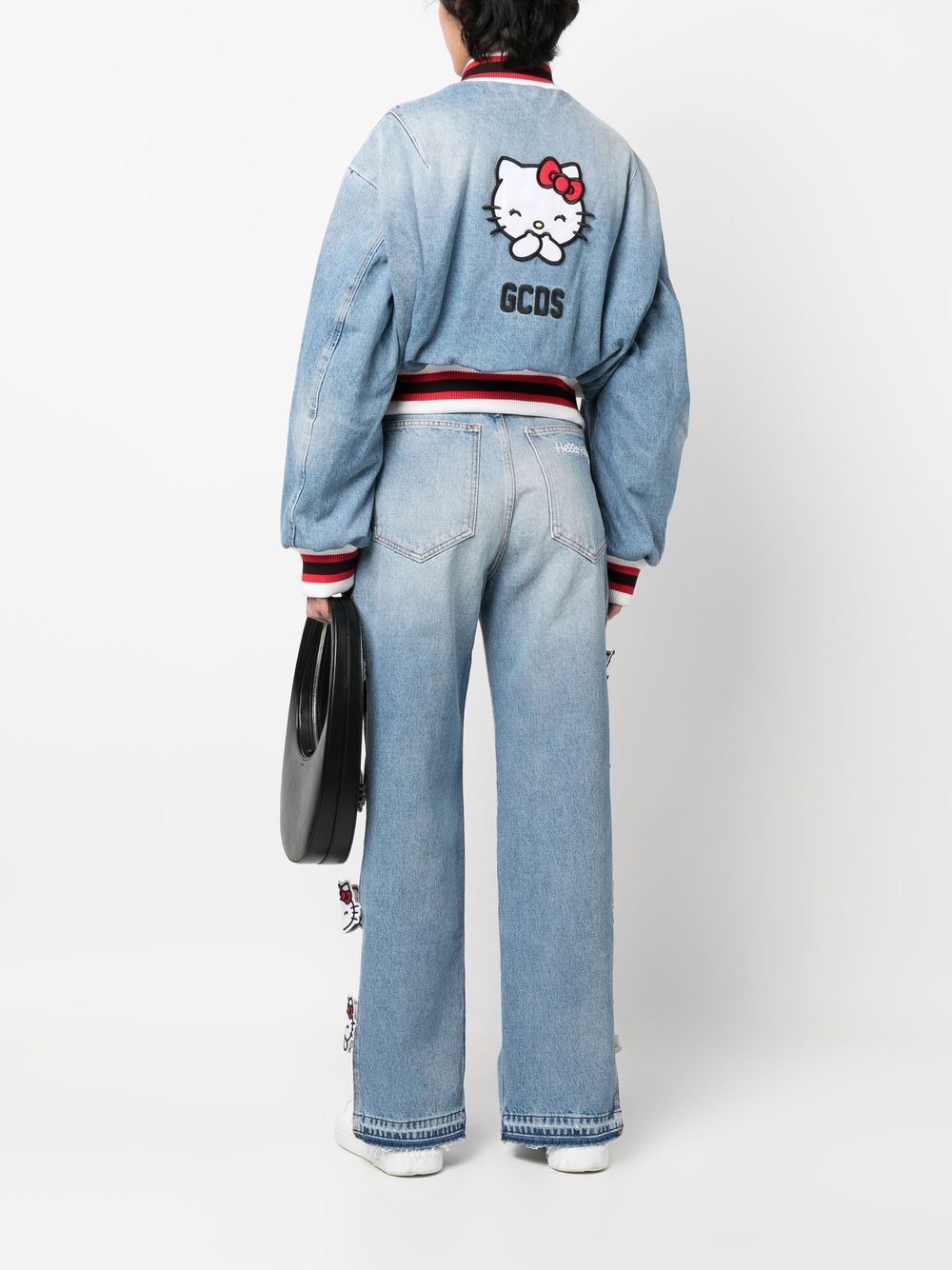 Shop Gcds Hello Kitty Denim Bomber Jacket In Blau