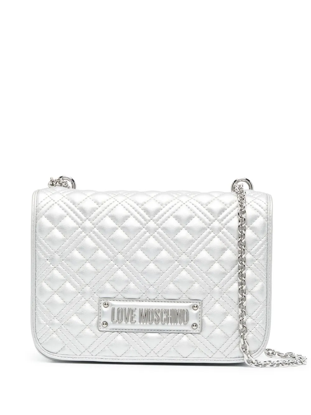 

Love Moschino bolsa de hombro capitonada con placa del logo - Gris