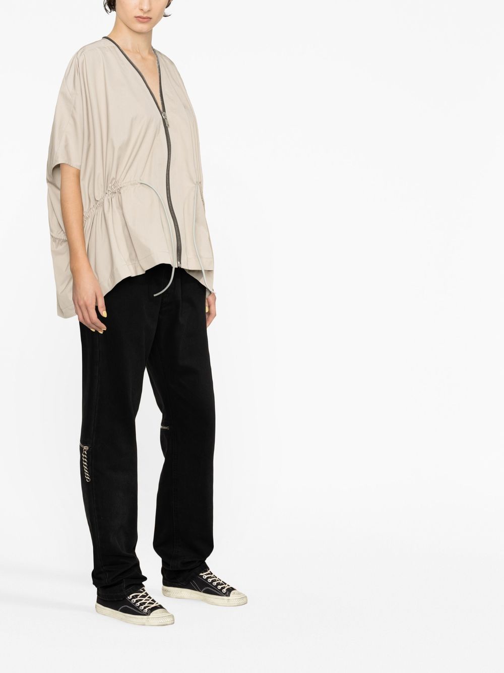 Shop Rick Owens Sail Short-sleeve Leather Jacket In Braun