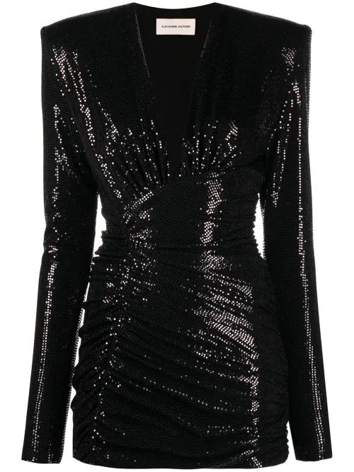 Robe courte ornée de sequins à col v - Alexandre Vauthier - Modalova
