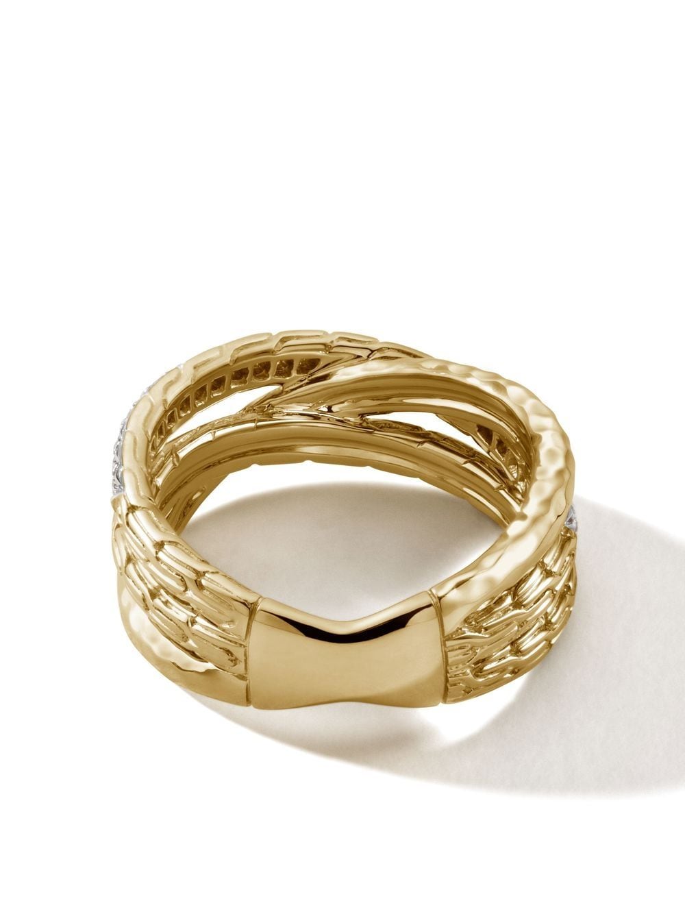 Shop John Hardy 18kt Yellow Gold And Sterling Silver Crossover Diamond Ring