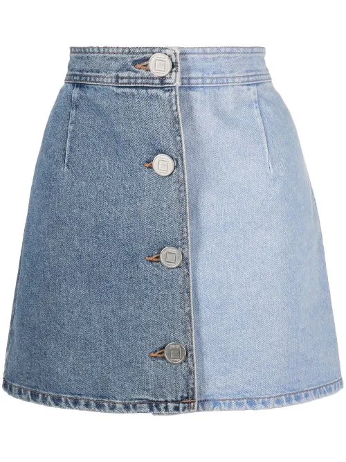 Minijupe en jean à design bicolore - Kimhekim - Modalova