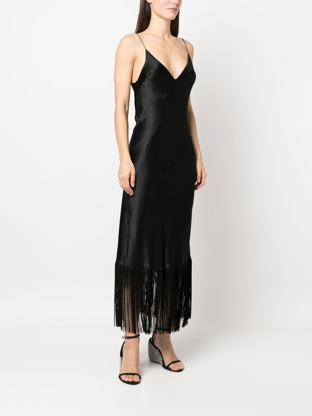 Studio Amelia Fringed-hem Slip Dress In Schwarz | ModeSens