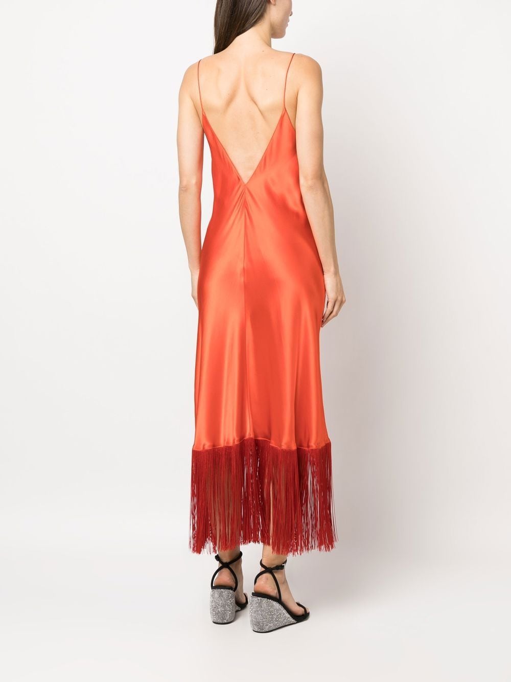 Studio Amelia Fringedhem Slip Dress In Orange ModeSens