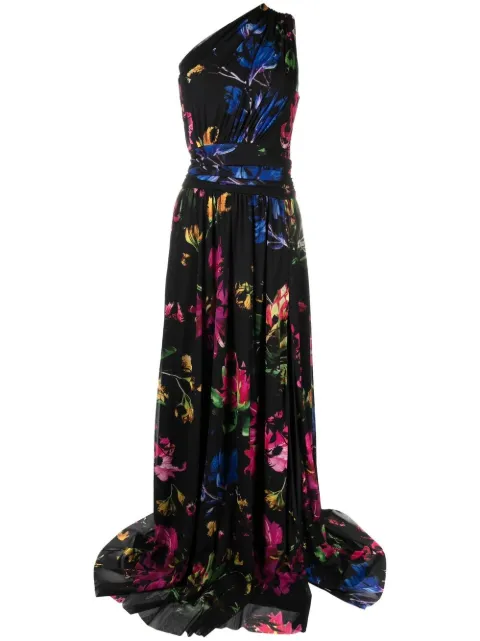 Prabal Gurung floral-print one shoulder gown