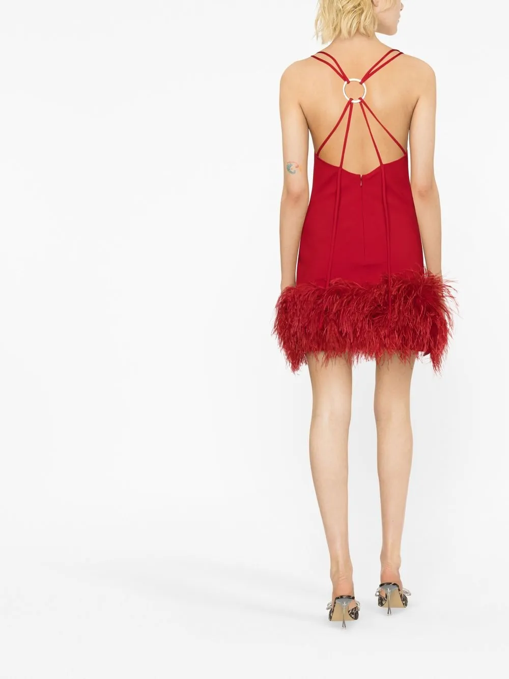 Attico Fujiko Feather-trim Minidress In Rot